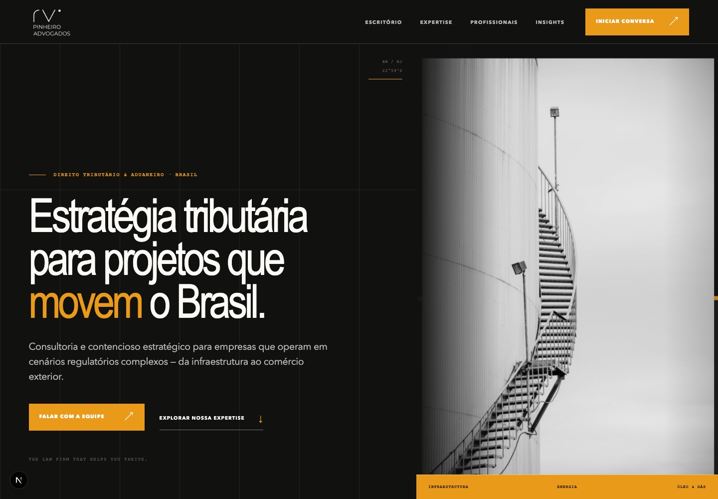 Prévia do site R.V. Pinheiro Advogados com apresentação do escritório e sua atuação tributária